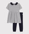 Completo abito e leggings in cotone bebè bianco MARSHMALLOW/blu SMOKING