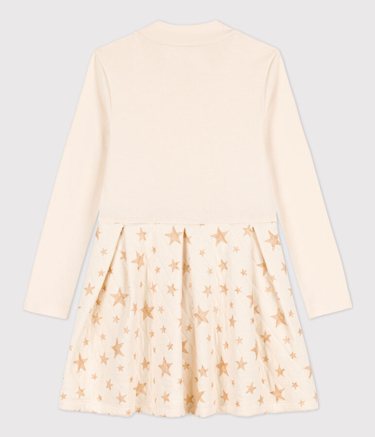 Abito maniche lunghe bambina in bi-materiale ecru