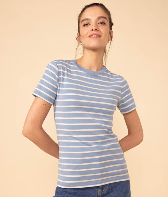 T-shirt L'ICONIQUE girocollo in cotone Donna AZUL/ MONTELIMAR