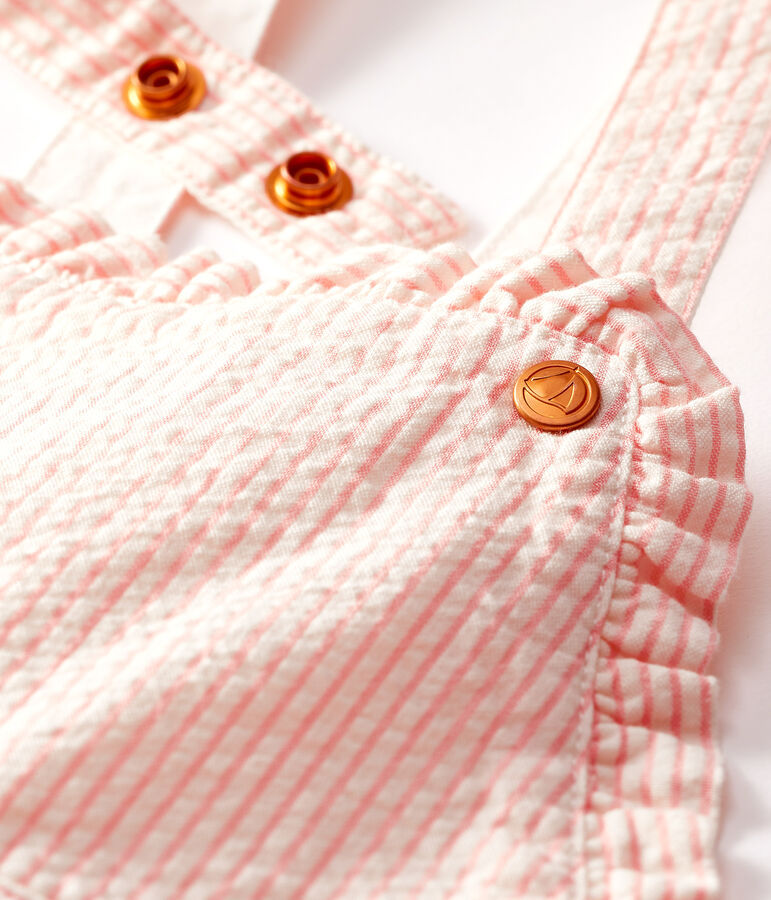 Salopette corta rigata beb&egrave; femmina rosa ROSAKO/bianco MARSHMALLOW