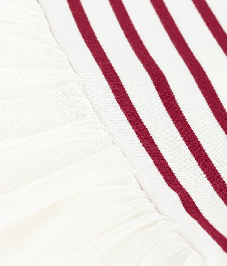 Abito a maniche corte bimateriale neonata ecru/rosso