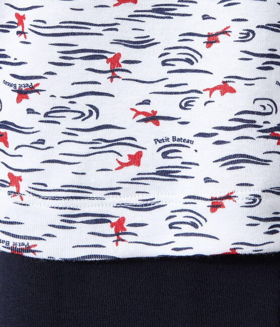 Pigiama bambino con scollo a serafino blu SMOKING/bianco ECUME/ MULTICO