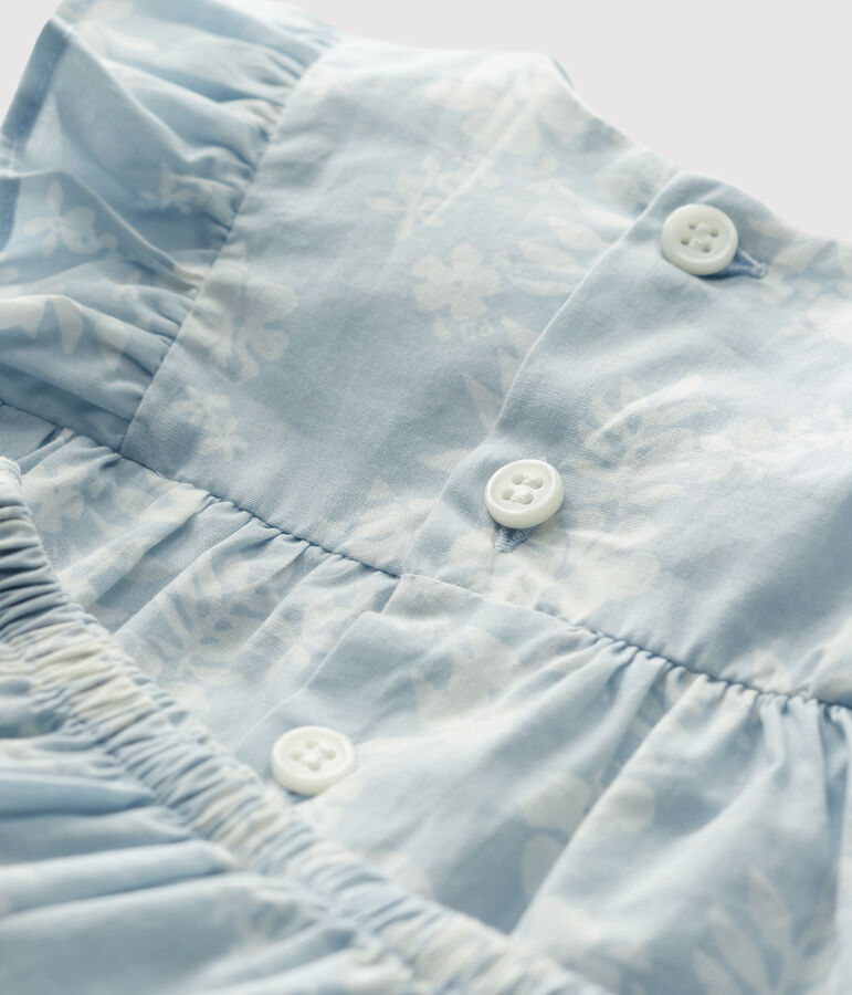 Abito beb&egrave; con bloomer fantasia hawaiana in popeline biologico blu/bianco