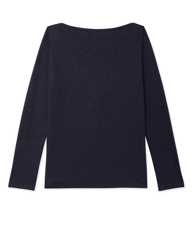 T-shirt donna a maniche lunghe in lino laccato blu/blu