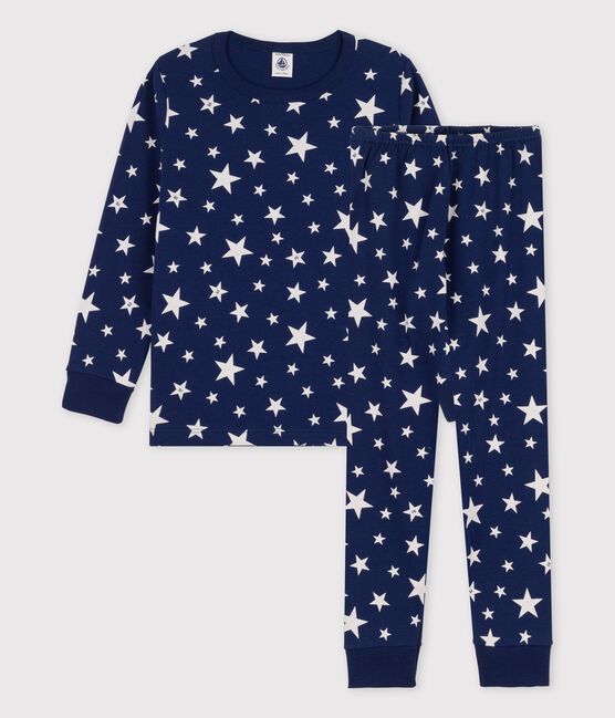 Pigiama a stelle bambina/bambino in cotone blu MEDIEVAL/bianco MARSHMALLOW