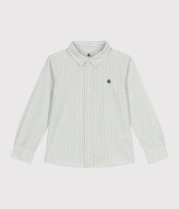 Camicia a maniche lunghe in cotone a righe bambino verde/bianco