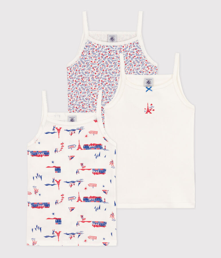 Confezione da 3 canottiere con spalline bambina in cotone motivo Parigi multicolore