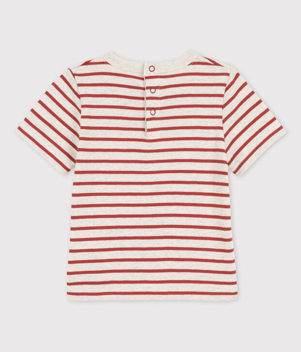 T-shirt beb&egrave; a maniche corte in cotone biologico a righe beige/marrone