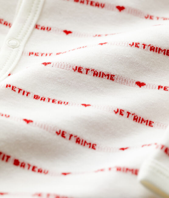 Tutina pigiama bebè Petit Bateau Je t'aime in cotone bianco MARSHMALLOW/rosso TERKUIT