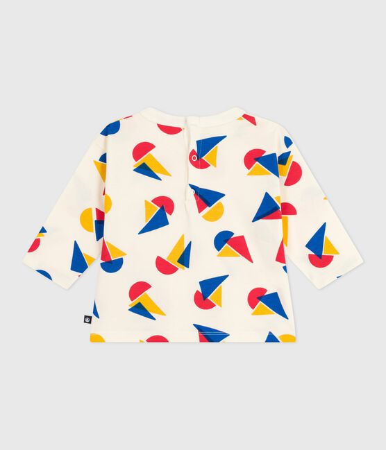 T-shirt a maniche lunghe in cotone con barche stampate neonato MILK/ MULTICO