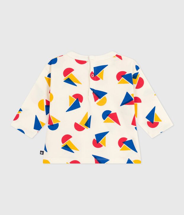 T-shirt a maniche lunghe in cotone con barche stampate neonato ecru/multicolore
