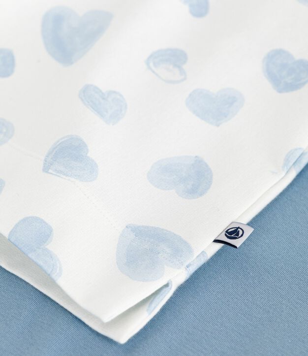 Pigiama in cotone bimateriale con stampa a cuori donna blu/multicolore