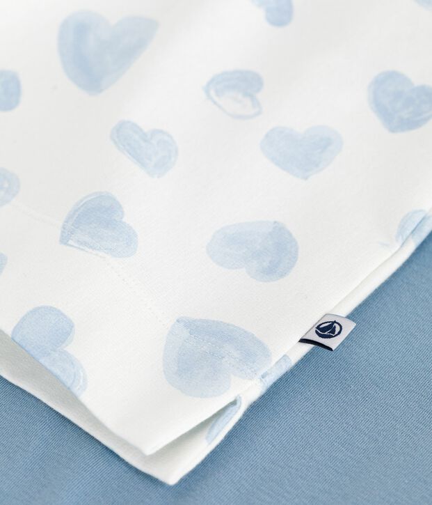 Pigiama in cotone bimateriale con stampa a cuori donna blu/multicolore