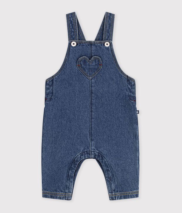 Salopette lunga in denim on tasca a cuore neonata blu