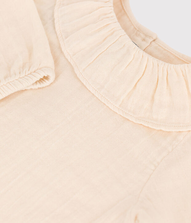 Blusa a maniche lunghe in garza di cotone per neonati ecru