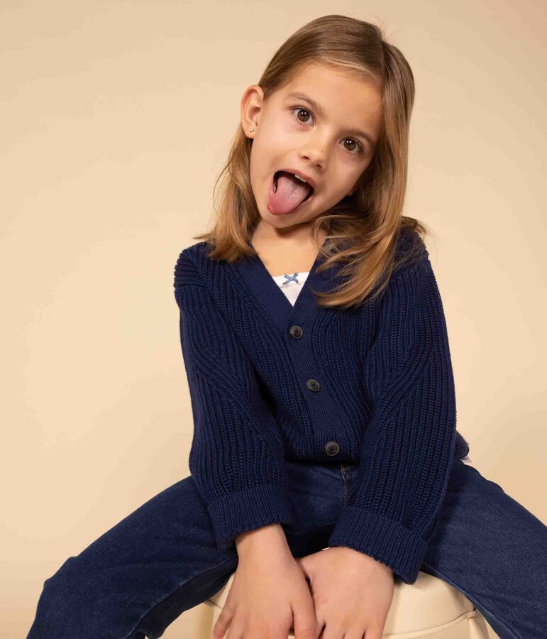 Cardigan a costa inglese in cotone bambina blu