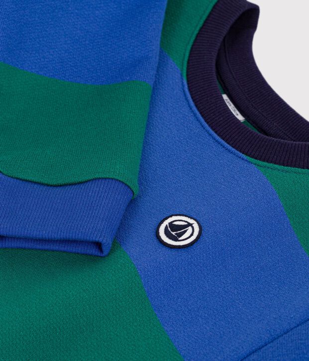 Felpa bambino in cotone a righe blu/verde