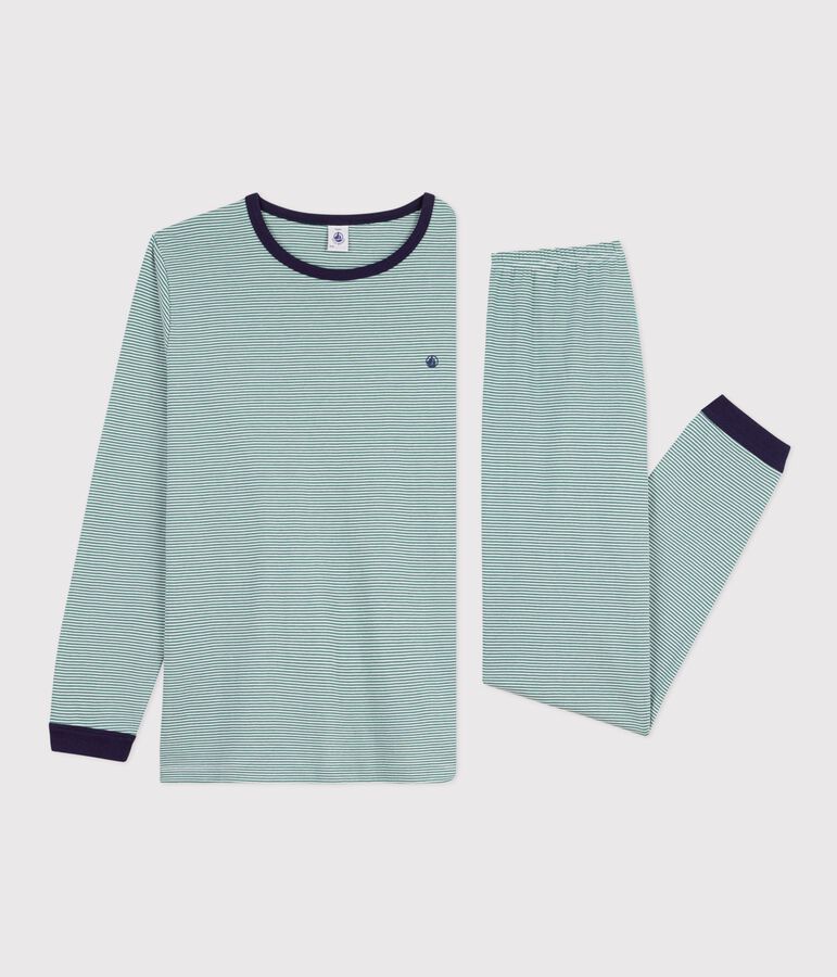 Pigiama in cotone a righe bambino verde/bianco