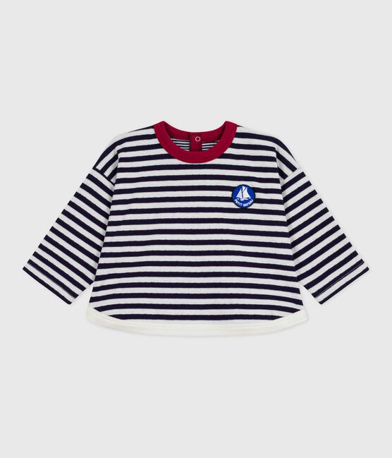 T-shirt a maniche lunghe in cotone a righe neonato blu SOIR/ MILK