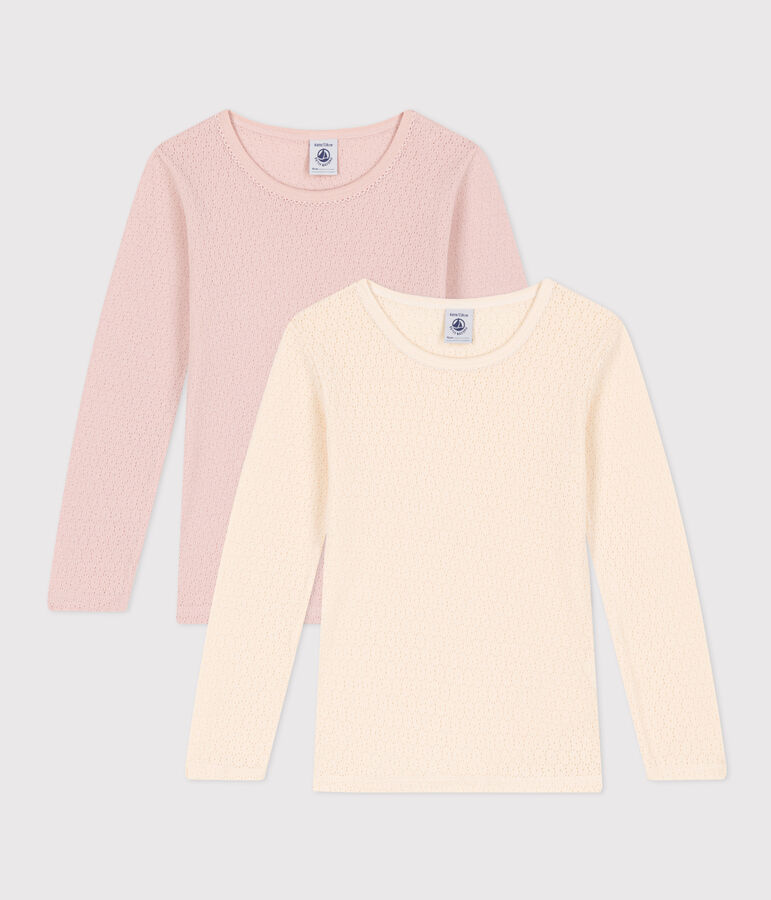 Confezione da 2 t-shirt bambina a manica lunga in cotone traforato multicolore