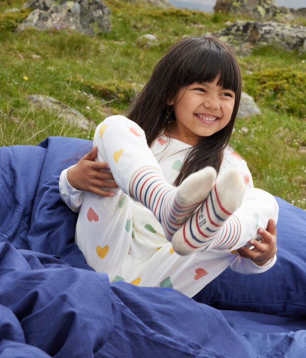 Pigiama con cuori bambina in ciniglia bianco/multicolore