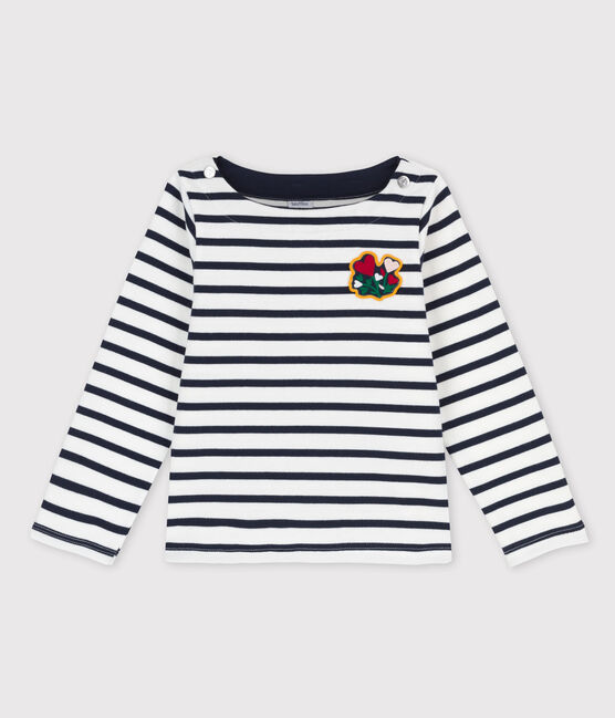 Marinière bambina in cotone bianco MARSHMALLOW/blu SMOKING