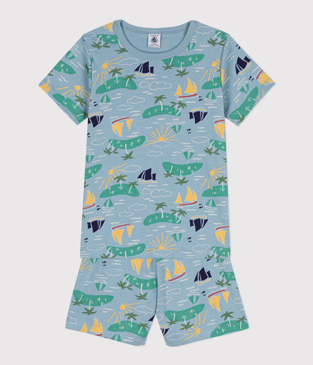 Pigiama corto in cotone con fantasia esploratore per bimbi, unisex blu/multicolore
