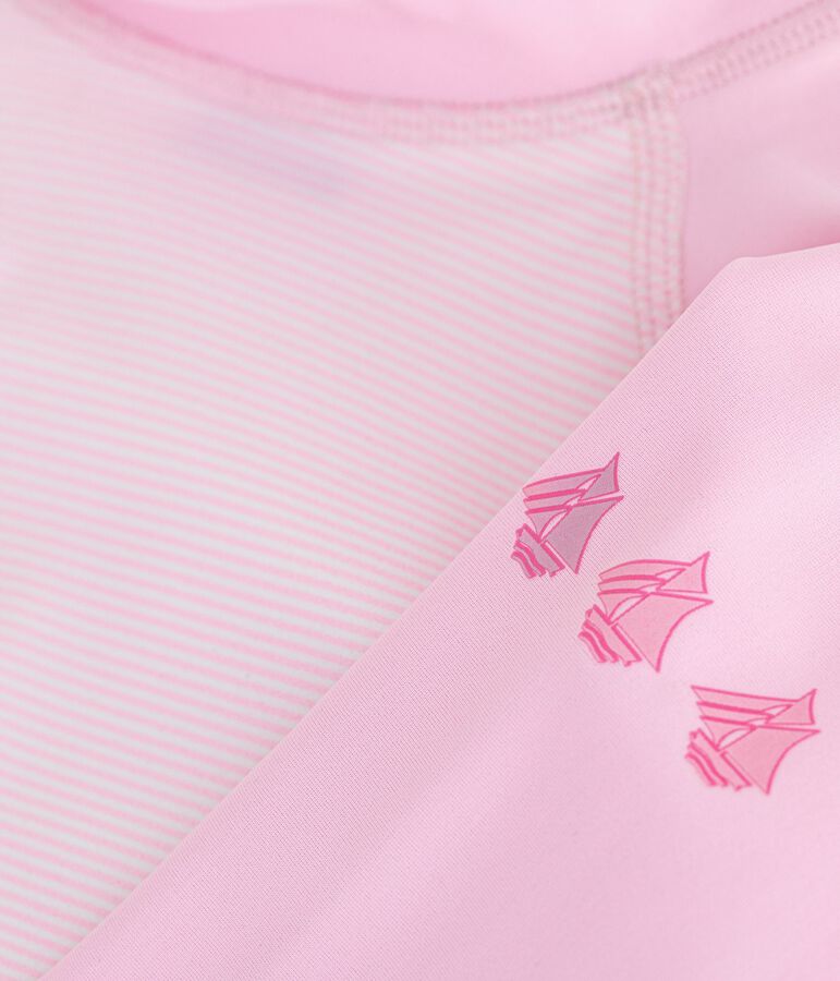 T-shirt da bagno anti-UV a maniche lunghe a righe bambini rosa/bianco