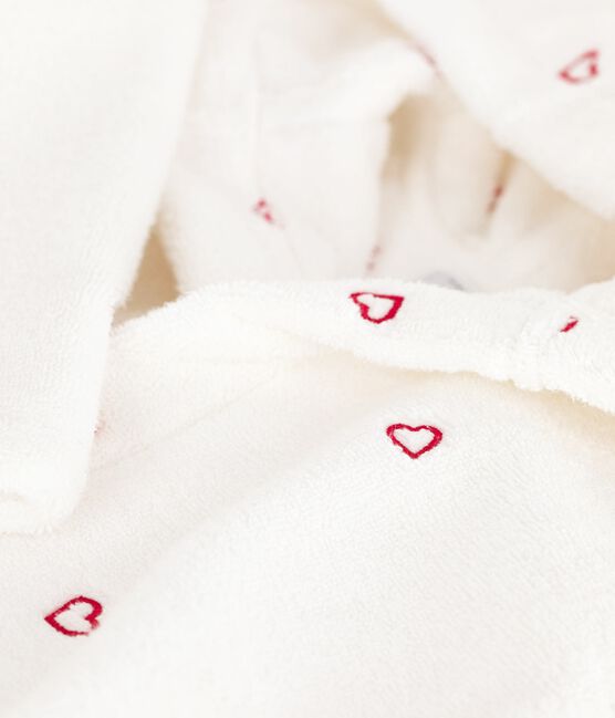Accappatoio bambina in spugna di cotone con cuori ricamati bianco MARSHMALLOW/rosso TERKUIT