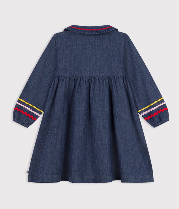 Abito a maniche lunghe in denim tinta unita bambina blu
