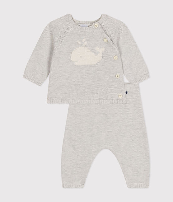 Completo 2 pezzi bebè in maglia di lana e cotone beige MONTELIMAR CHINE