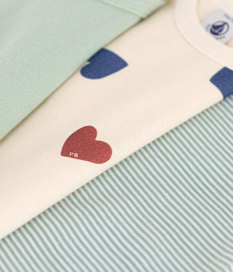 Confezione da 3 body a maniche lunghe in cotone con tre cuori stampati neonato multicolore