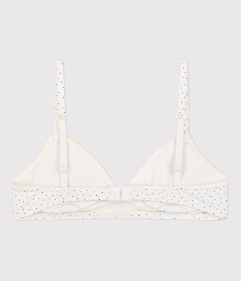 Reggiseno ragazza in cotone ed elastam a pois bianco/blu