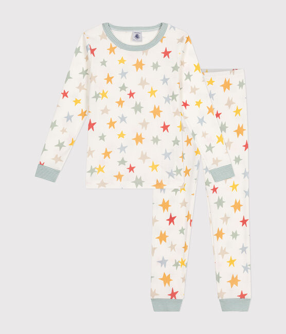 Pigiama aderente in cotone con stelle stampate bambino bianco MARSHMALLOW/bianco MULTICO