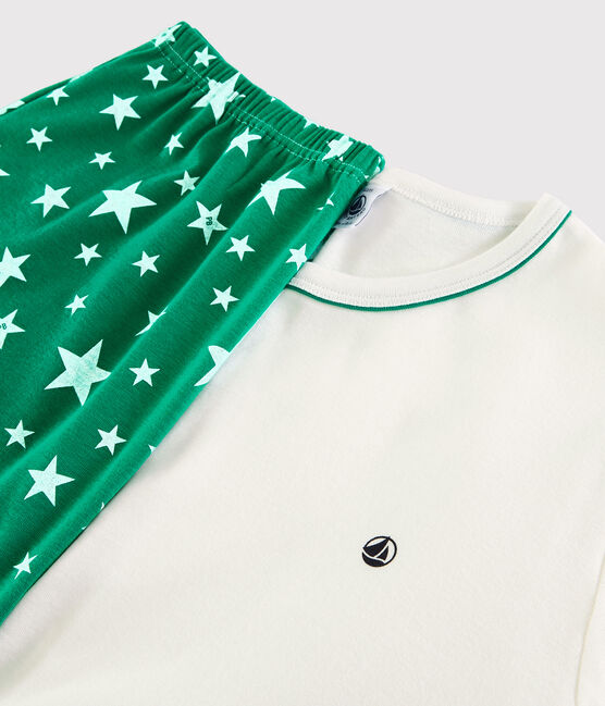 Pigiama corto bianco a stelle unisex a costine bianco MARSHMALLOW/verde GAZON