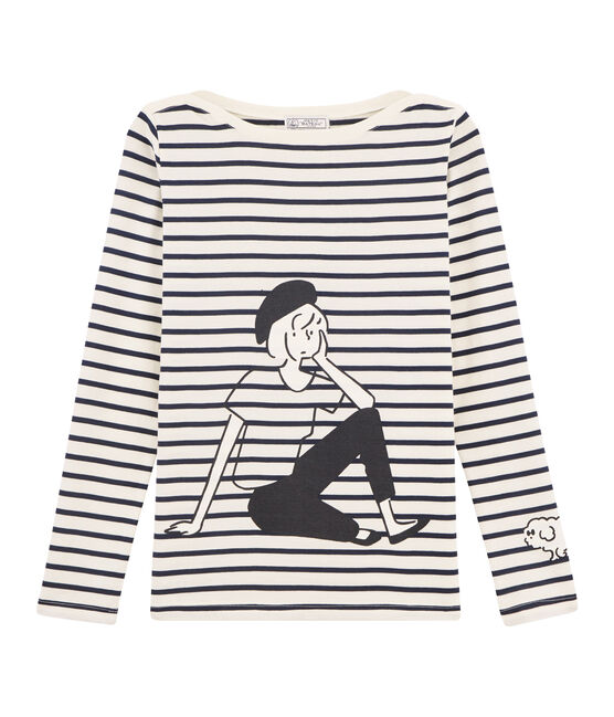 T-shirt marinière donna beige COQUILLE/blu SMOKING