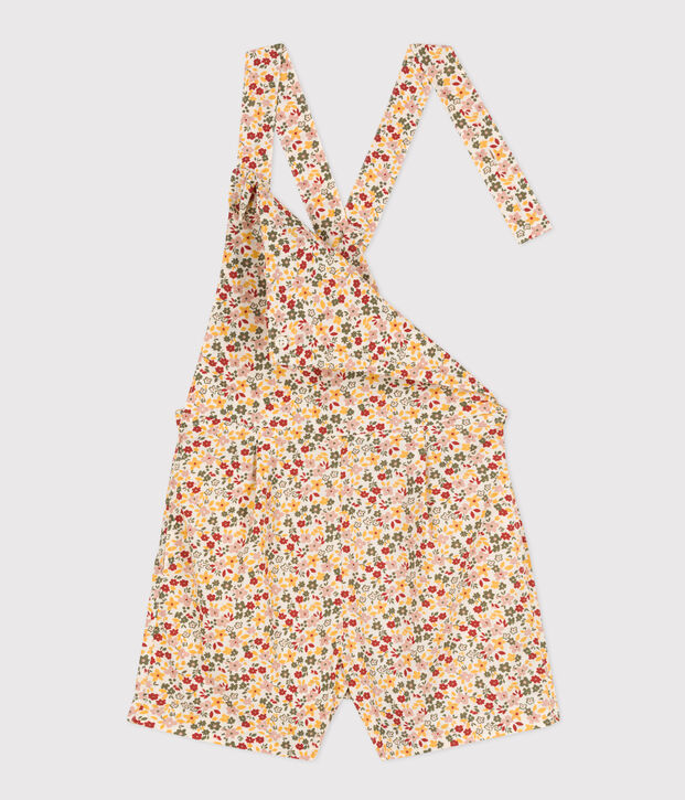 Salopette corta  in popeline bambina ecru/multicolore