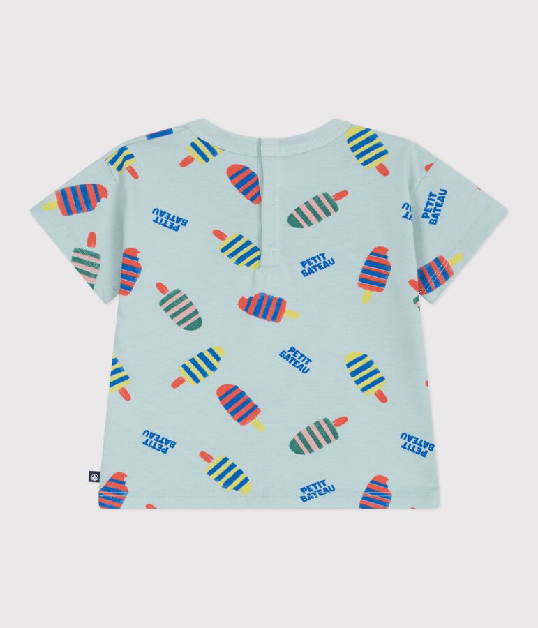 T-shirt a maniche corte in cotone con gabbiani stampati neonato blu/multicolore