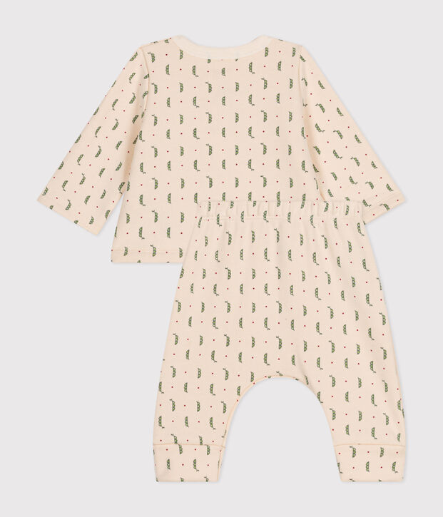 Completo 2 pezzi in tessuto felpato beb&egrave; ecru/multicolore