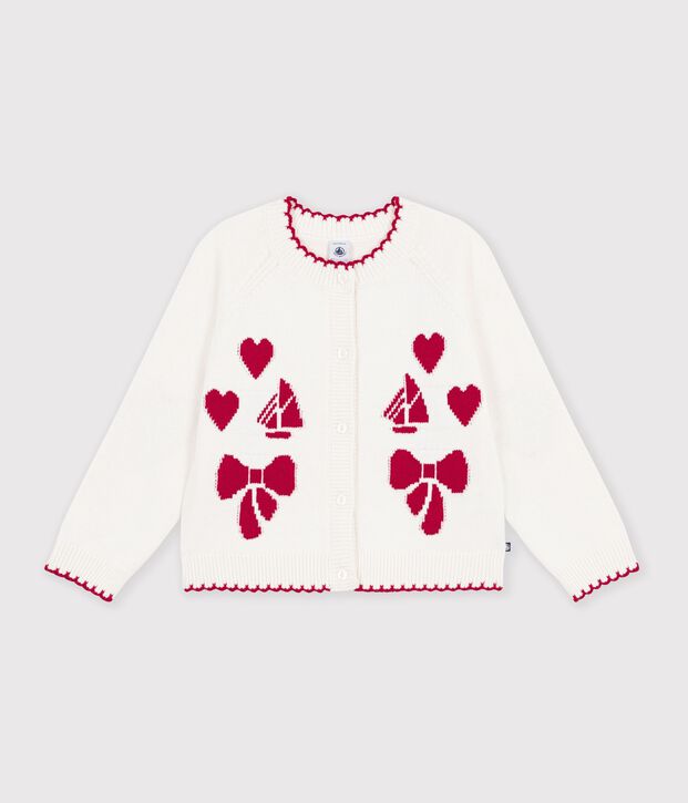 Cardigan in misto lana e cotone fantasia bambino bianco/rosso