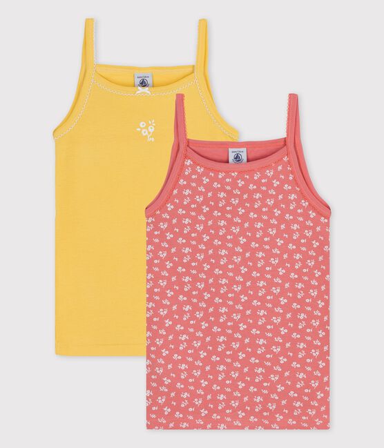 Confezione da 2 canottiere con spalline a fiori bambina in cotone variante 1