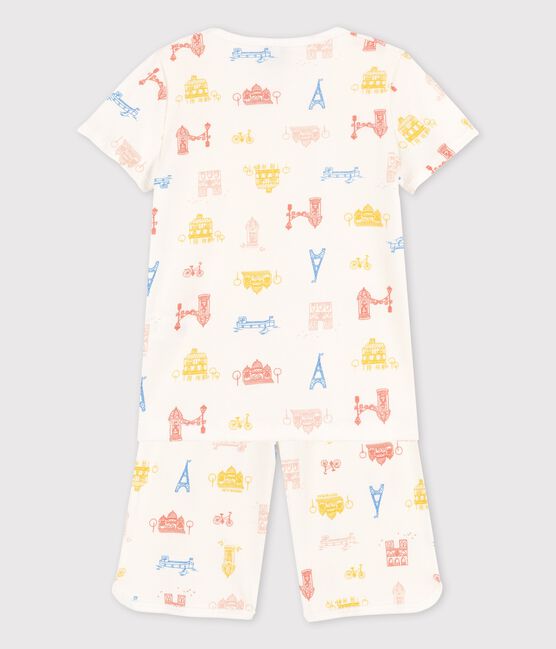 Pigiama corto stampa Parigi bambina in cotone bianco MARSHMALLOW/bianco MULTICO