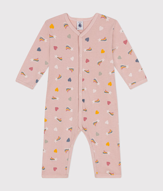 Pigiama senza piedini in cotone con stampa neonato rosa SALINE/bianco MULTICO