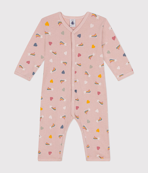 Pigiama senza piedini in cotone con stampa neonato rosa/multicolore