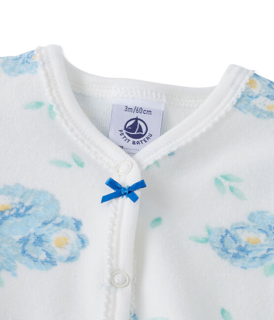Tutina per bebè bambina in velluto stampata bianco LAIT/blu BLEU/ MULTICO