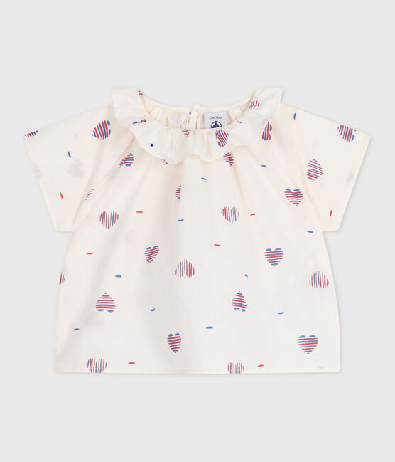 Blusa neonato a maniche corte in cotone con cuore stampato bianco AVALANCHE/ MULTICO
