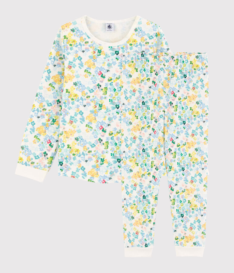 Pigiama a fiori acquarello bambina in molleton bianco/multicolore