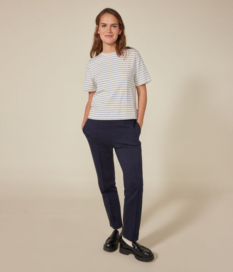 T-shirt Le Boxy in tubique donna ecru/blu