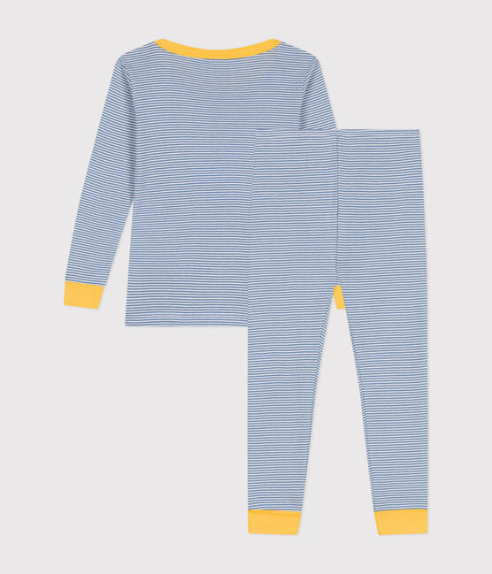 Pigiama aderente in cotone a righe bambino blu BEACH/ MARSHMALLOW