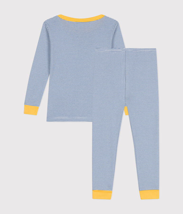 Pigiama aderente in cotone a righe bambino blu/bianco